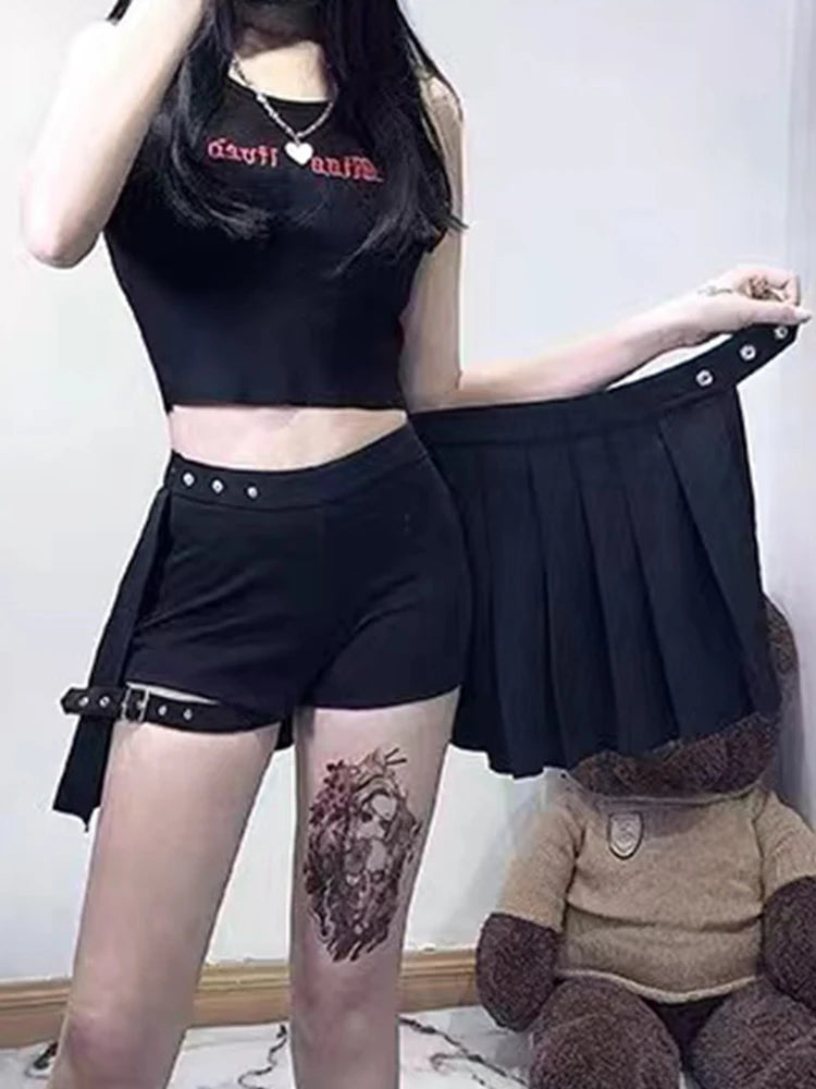 Jupe short taille haute amovible noire AltGoth Punk pour femme 