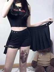 Women’s Black AltGoth Punk Detachable High Waist Shorts Skirt