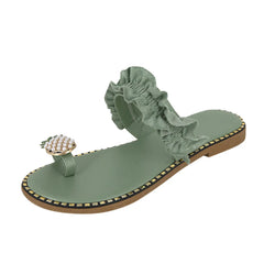 Women's Bohemian Pineapple Pearl Flat Toe Beach Sandals