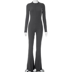 Autumn Casual Zip Up Bodycon Jumpsuit for Women in Black