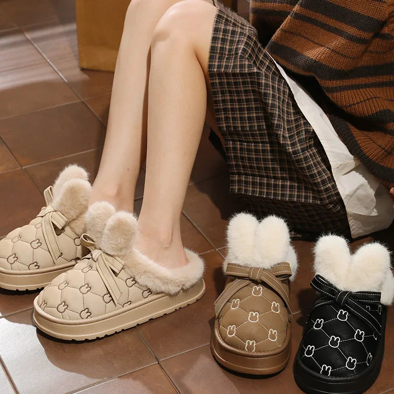 Women’s Casual Waterproof Plush Warm Slippers for Winter Outdoor