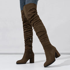 Women's Black Brown Over The Knee Pointed Toe Thigh High Boots