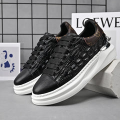 Baskets de luxe en cuir noir effet cuir pour homme – Baskets tendance à semelle épaisse 