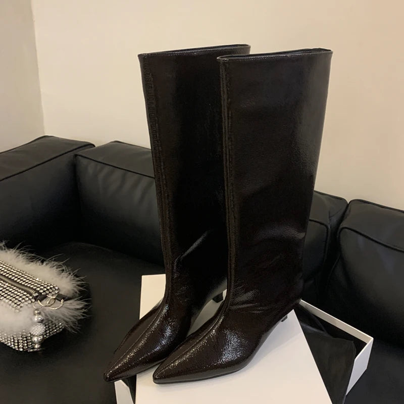 Autumn Winter Cosy Pointed Toe Knee-High Boots for Women