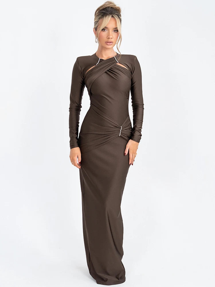 Stunning long sleeve maxi dress featuring a hollow out design