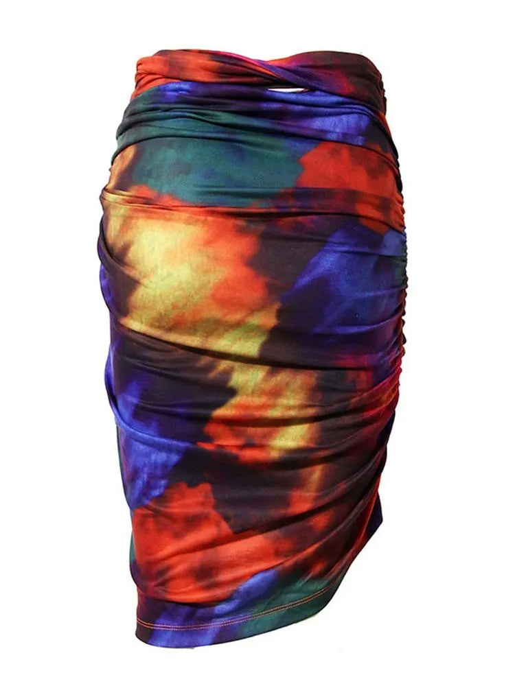 Jupe moulante plissée taille haute amincissante en patchwork pour femme 