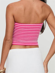 Women’s Knitted Striped Cropped Tube Top Sleeveless Bandeau Vest