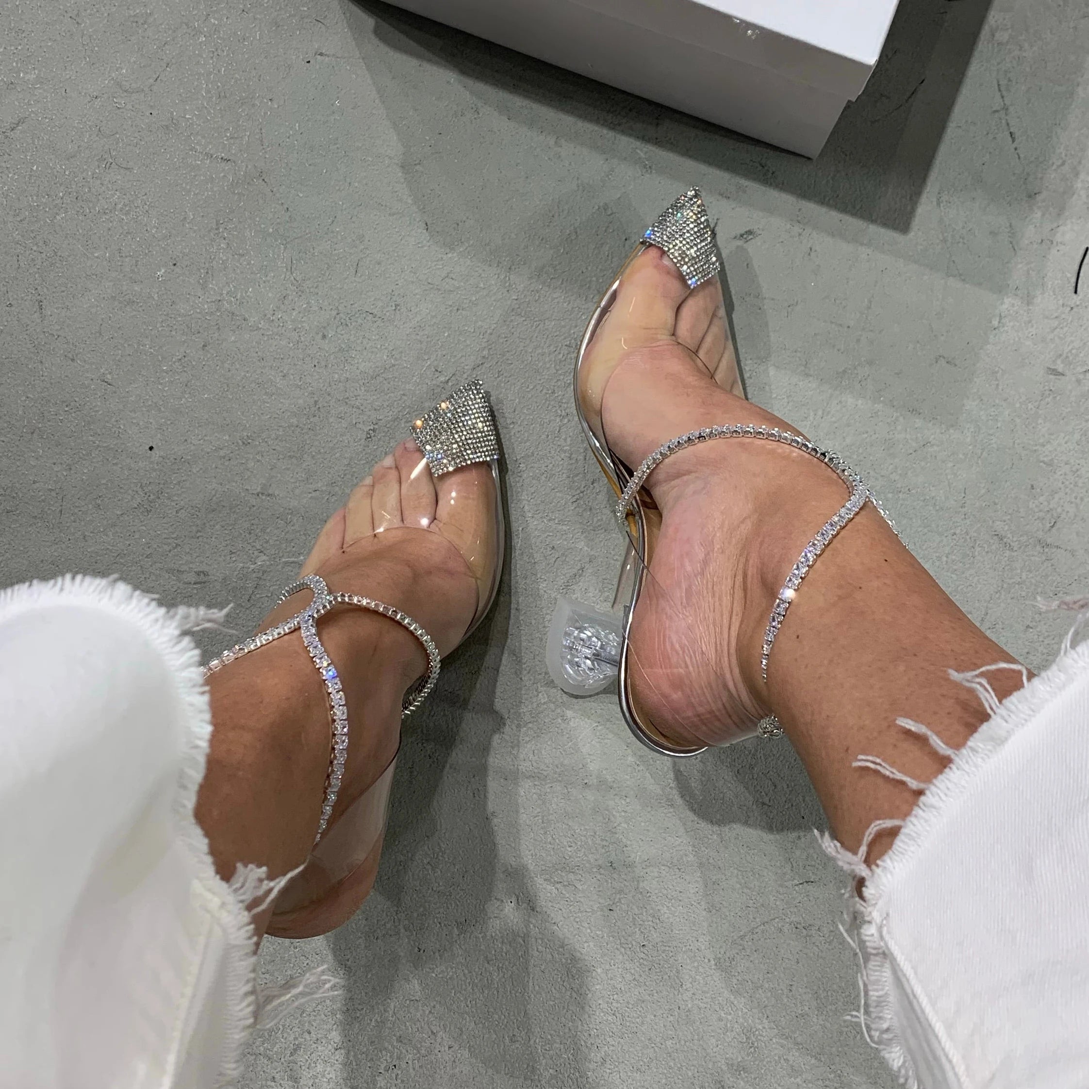 Sandales à talons hauts transparents en cristal pour femmes, fête d'été