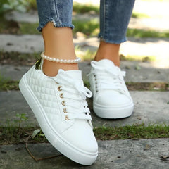 Women's Black Lace-Up PU Leather Sneakers for Casual Style