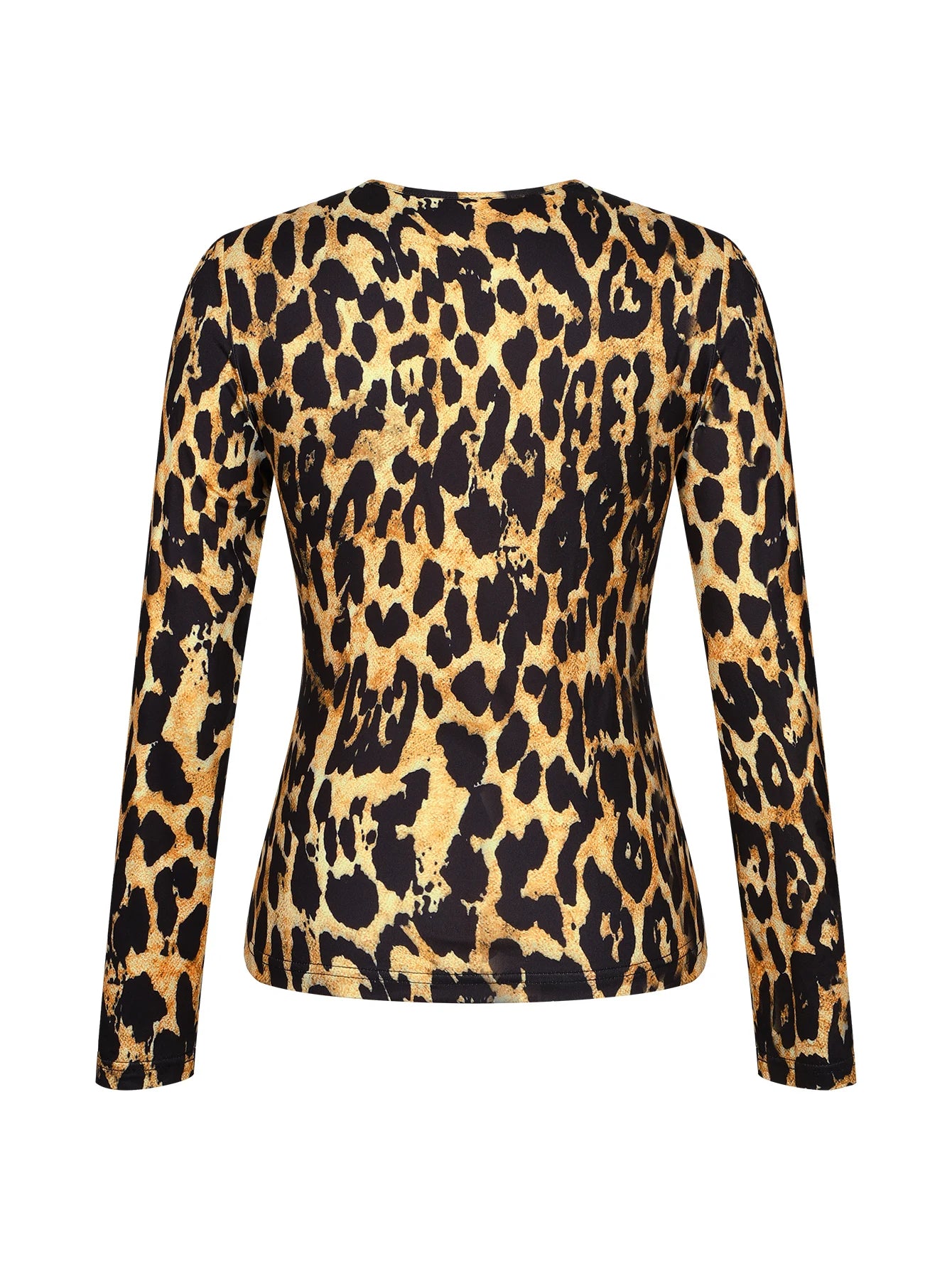 Leopard Long Sleeved Casual Blouse for Women with V-Neck Design