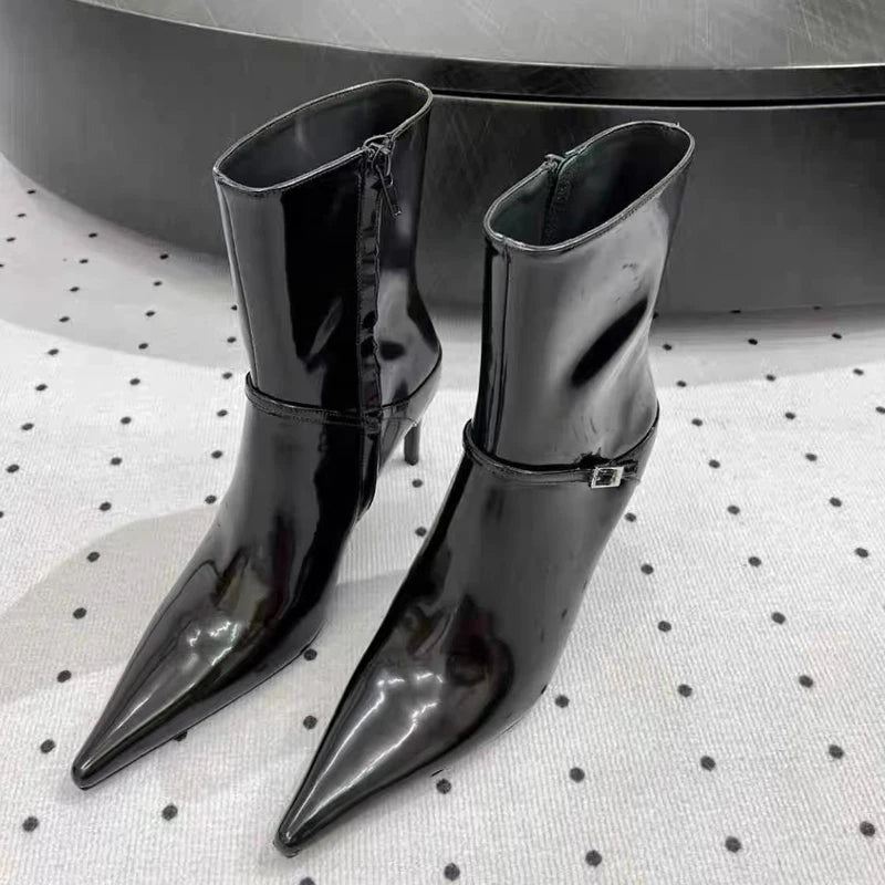 Punk Style Pointed Toe Women Ankle Boots Fashion Zipper Shoes