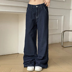 Women's Baggy Denim Wide Leg Pants with Pockets