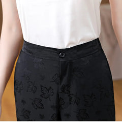 Women's Spliced Button Zipper Pocket Printed Slim Casual Pants