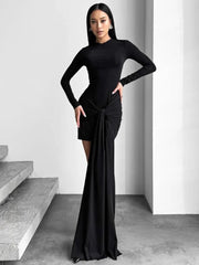 Women's Red O-Neck Long Sleeve Bandage Mini Dress for Parties