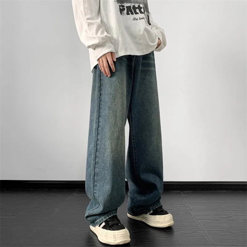 Men's Wide-Leg Baggy Jeans – Loose Straight Denim Streetwear Pants