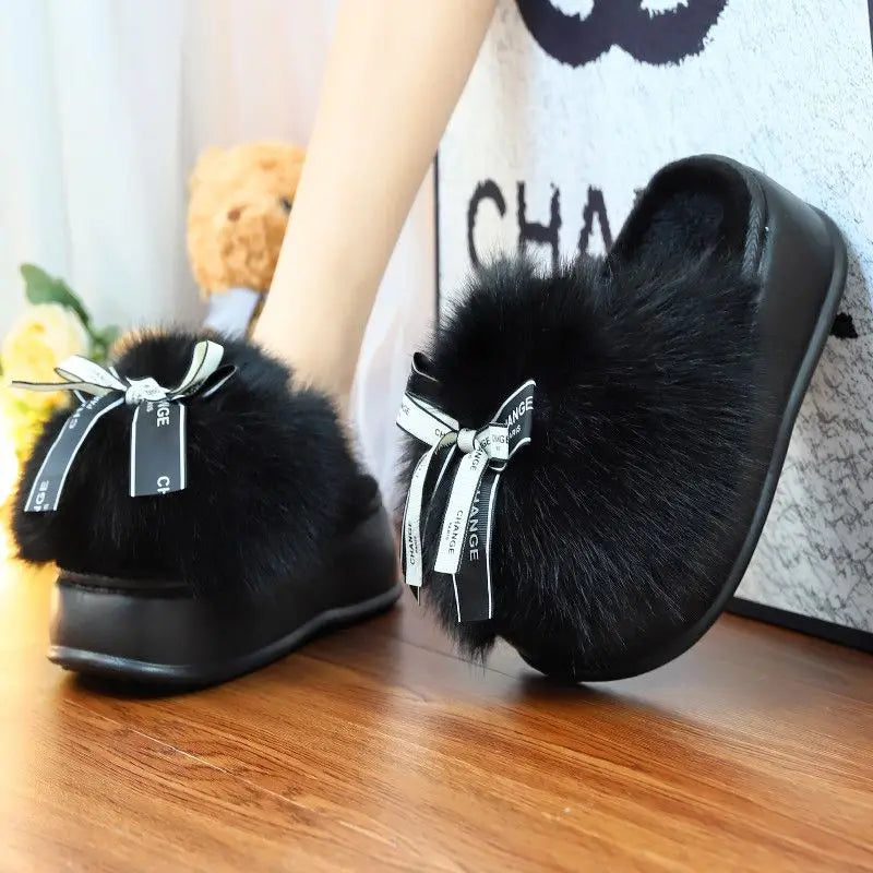 Women's Stylish Winter Fluffy Platform Slippers Fuzzy Slippers