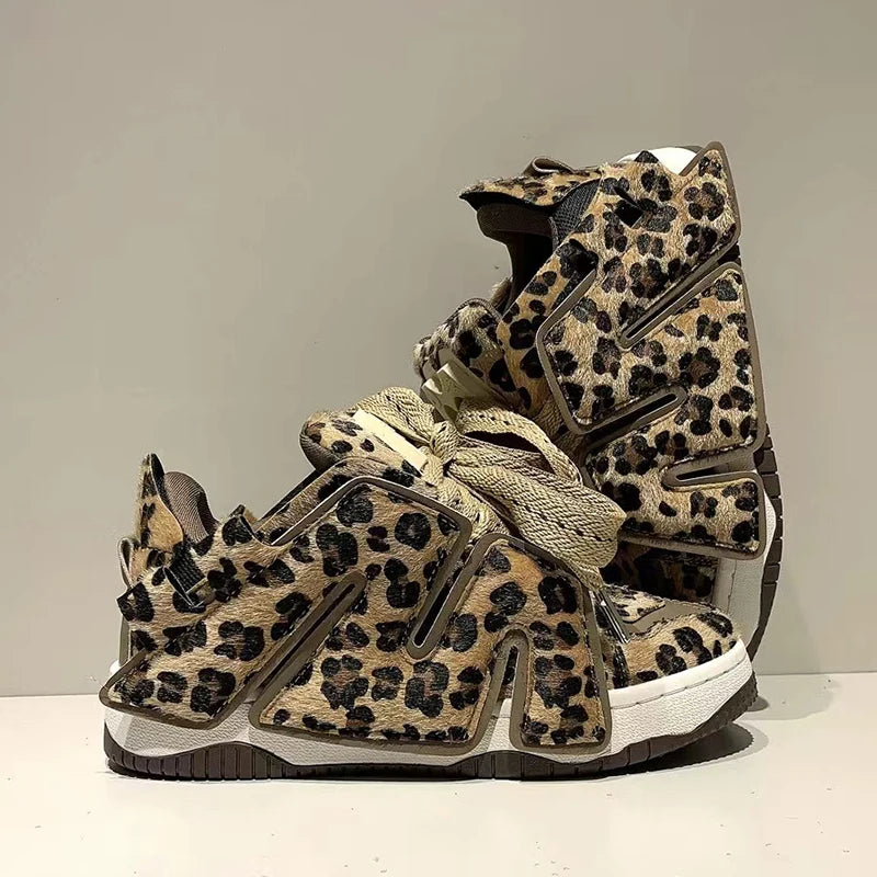 Women's Leopard  Fur Chunky Sneakers