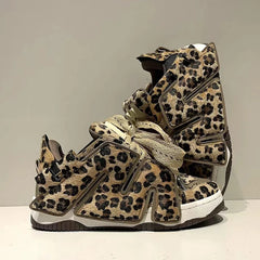 Women's Leopard  Fur Chunky Sneakers