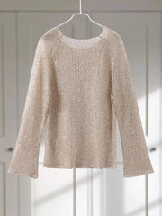 Fashion Sequin Knitted Hollow Out Sweater Women Elegant Long Sleeve Top