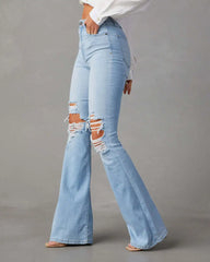 Blue High Waist Flare Jeans for Women Casual Denim Pants