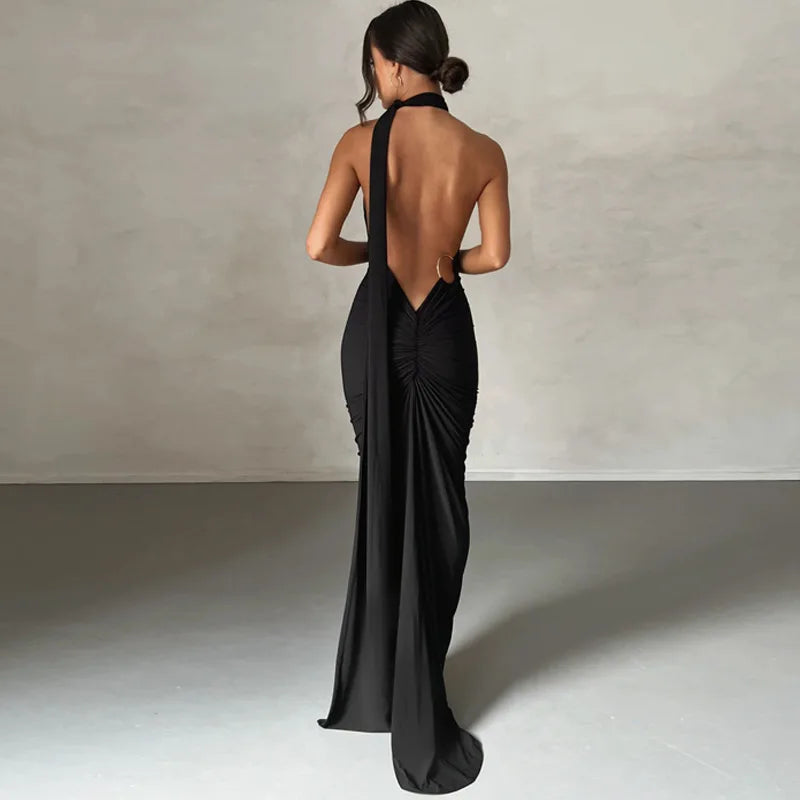 Backless Maxi Dress with Irregular Design for Club Parties