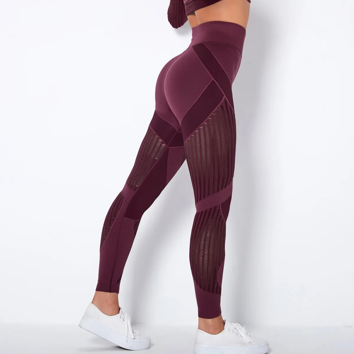 Pantalon de yoga taille haute sans coutures pour femme avec motif creux 