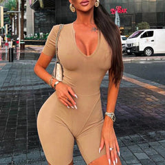 Fashion Short Sleeve Splice Solid Color Casual Skinny Romper