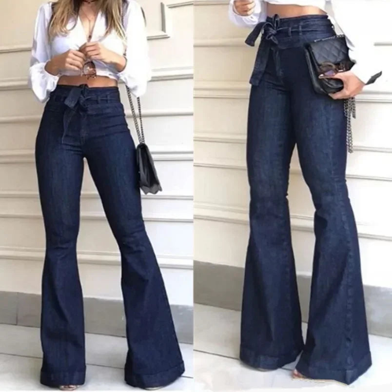 High Waisted Flare Pants with Zipper Fly and Pockets