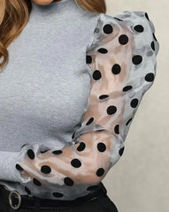 Elegant Polka Dot Mesh Puff Sleeve Blouse for Casual Fashion