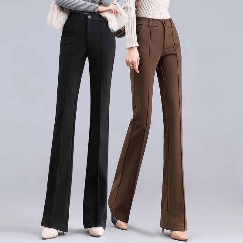 Women's Autumn High Waist Solid Flare Pants with Wide Legs