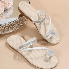 Women's Rhinestone Flat Slippers Summer Beach Sandals