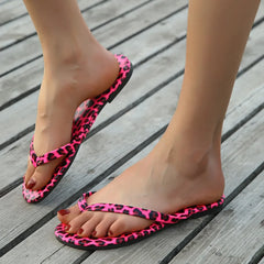 Women's Leopard Print Casual Flip Flops Summer Beach Slippers