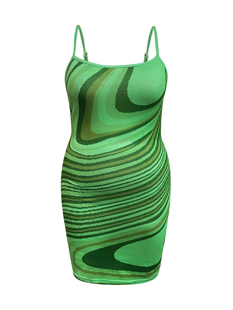 Plus Size Green Striped Bodycon Mini Dress for Women