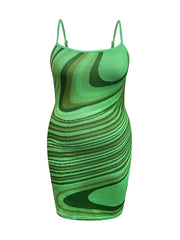 Plus Size Green Striped Bodycon Mini Dress for Women
