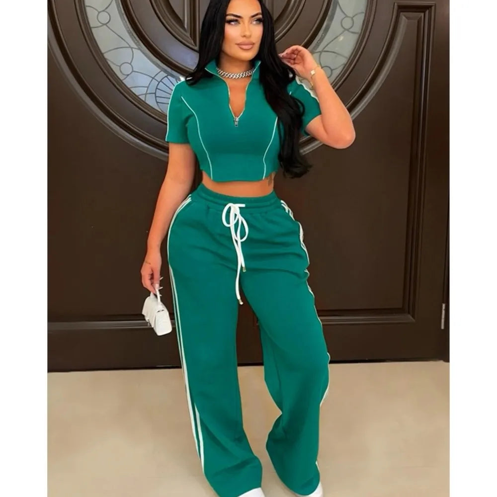 Fashion Casual Short Hoodie 2 Piece Women Summer Zipper Suit