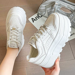 Women's Comfortable Casual 8 CM Platform Chunky Sneakers in White