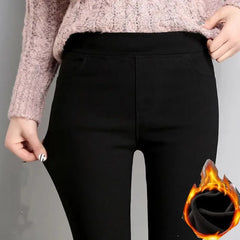 Women's High Waist Solid Color Patchwork Pencil Pants with Pockets