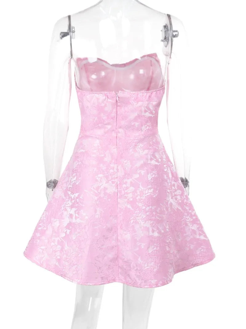 Sweet Pink A-line Bowknot Floral Mini Party Dress for Women