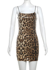 Women's Leopard Print Sleeveless Bodycon Slip Dress for Night Out