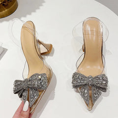 Crystal Sequined Bowknot Women’s Pointed Toe High Heels Sandals