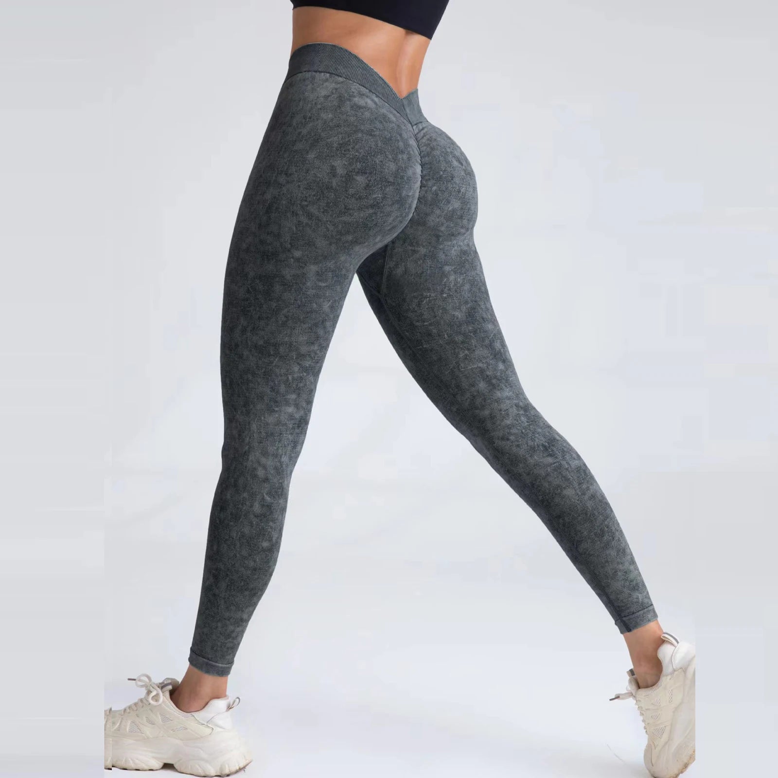 Women's V Back Butt Lifting Nylon Leggings for Gym and Yoga