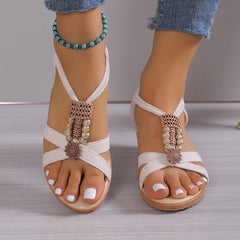 New Women Solid Color Ankle Buckle Wedge Sandals