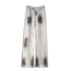 Simplicity Vintage Tie Dye Wide Leg Jeans with Multiple Pockets