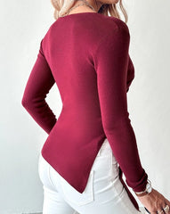 Casual V-Neck Long Sleeve Ruched Knit Sweater Pullover Top