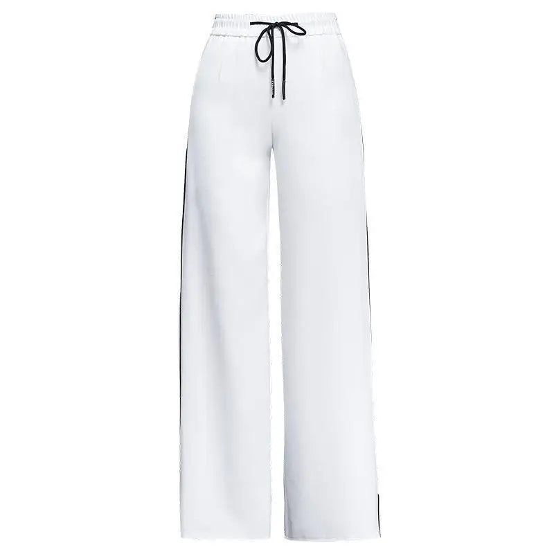 All-Match Black and White Drawstring Wide Leg Trousers for Women