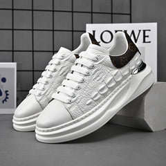 Men's Luxury White Leather-Effect Sneakers – Chunky Sole Fashion Trainers