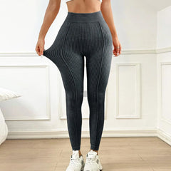 Legging rayé à dos en V pour femme pour exercices athlétiques de levage des fesses 