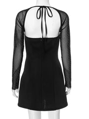 Women's Black Square Collar High Waist A-line Party Dress