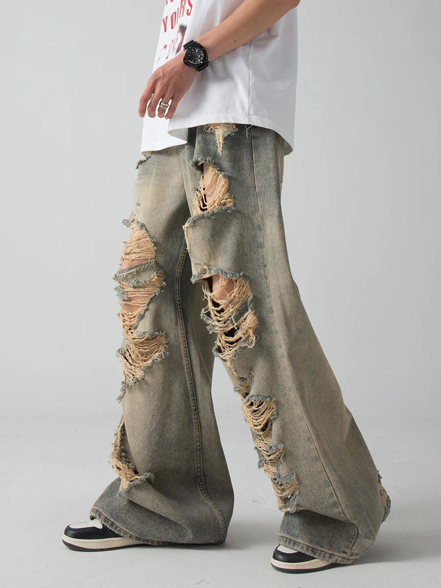 Distressed Ripped Flared Jeans – Vintage Wide-Leg Denim