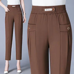 Women's Korean High Waist Elastic Harlen Pants with Pockets